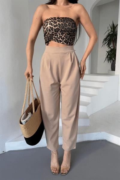 Kadın Scuba Krep Likralı Yan Fermuarlı Lastikli Harem Pantolon