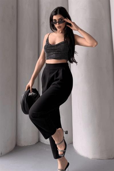 Kadın Scuba Krep Likralı Yan Fermuarlı Lastikli Harem Pantolon