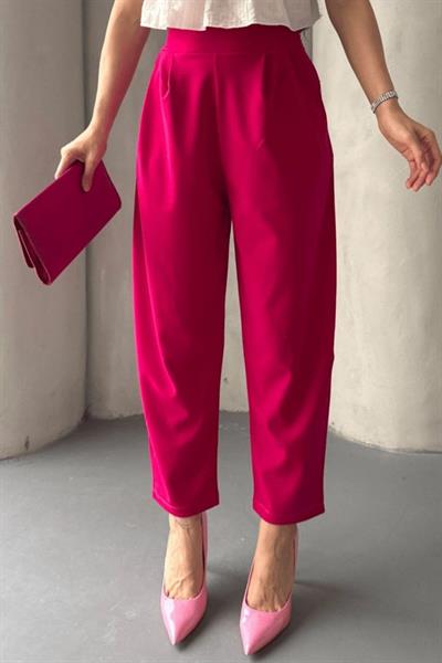 Kadın Scuba Krep Likralı Yan Fermuarlı Lastikli Harem Pantolon