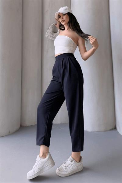 Kadın Scuba Krep Likralı Yan Fermuarlı Lastikli Harem Pantolon