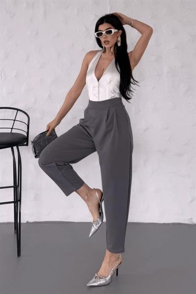 Kadın Scuba Krep Likralı Yan Fermuarlı Lastikli Harem Pantolon