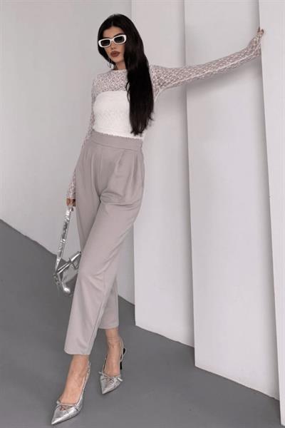 Kadın Scuba Krep Likralı Yan Fermuarlı Lastikli Harem Pantolon
