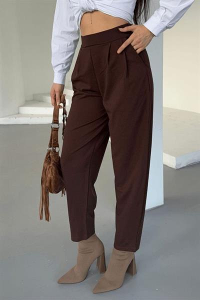 Kadın Scuba Krep Likralı Yan Fermuarlı Lastikli Harem Pantolon