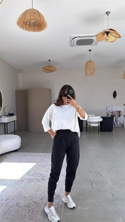 Kadın Scuba Modal Paça Manşet Pileli Pantolun