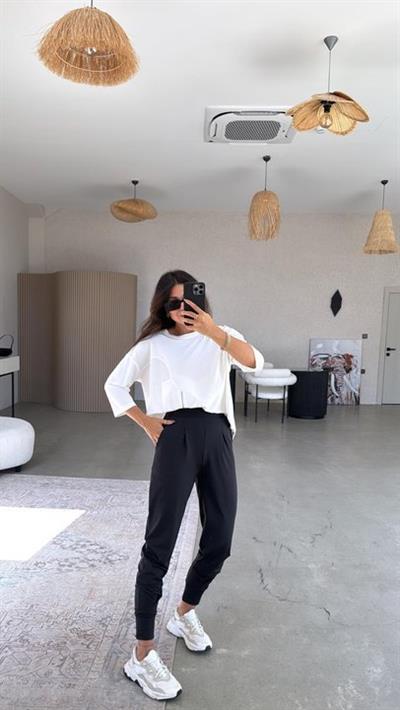 Kadın Scuba Modal Paça Manşet Pileli Pantolun