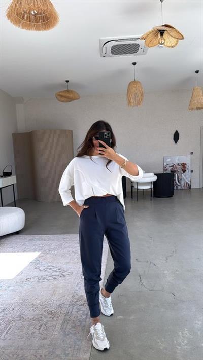 Kadın Scuba Modal Paça Manşet Pileli Pantolun