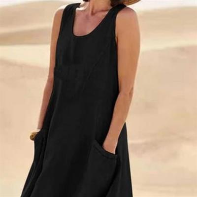 Kadın Sıfır Kol Cep Detay Salaş Aerobin Elbise