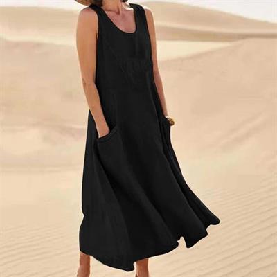 Kadın Sıfır Kol Cep Detay Salaş Aerobin Elbise