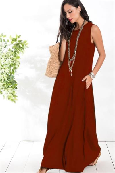 Kadın Sıfır Kol Kalın Askılı Viskon Tam Boy Elbise