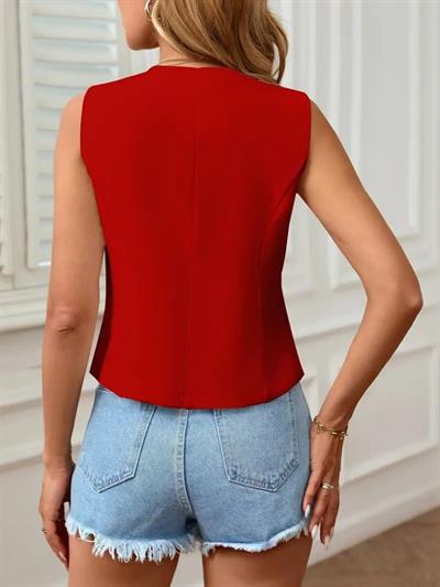 Kadın Sıfır Kol V Yakalı önden Düğmeli Atlas Yelek