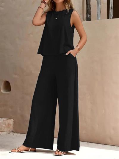 Kadın Sıfır Kollu Bisiklet Yaka Aerobin Bluz Ve Pantolon Ikili Takım