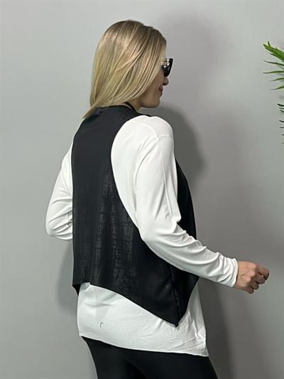 Kadın Siyah Deri Yelekli Kolye Dahil üçlü Takım