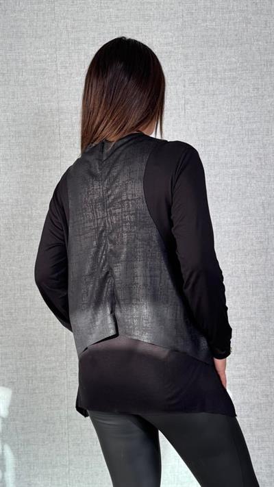 Kadın Siyah Deri Yelekli Kolye Dahil üçlü Takım