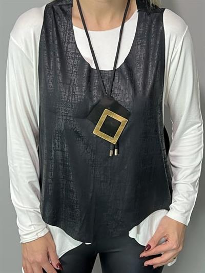 Kadın Siyah Deri Yelekli Kolye Dahil üçlü Takım