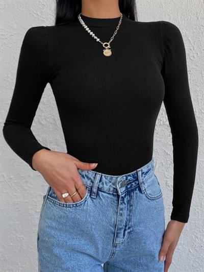 Kadın Siyah Omuz Detay Kaşkorse Bluz 1553