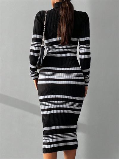 Kadın Siyah Uzun Kollu Triko Elbise 7417