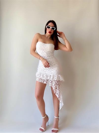 Kadın Straplez Full Asimetrik Dantel Güpür Detay Astarlı Fırsat ürün Mini Elbise