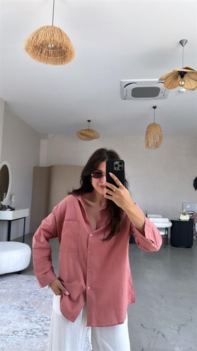 Kadın Tek Cepli Over Size Ketem Gömlek