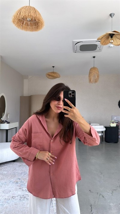 Kadın Tek Cepli Over Size Ketem Gömlek
