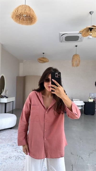 Kadın Tek Cepli Over Size Ketem Gömlek