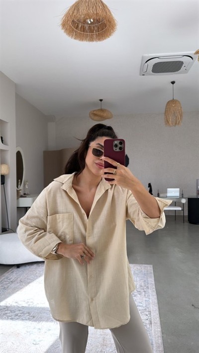 Kadın Tek Cepli Over Size Ketem Gömlek