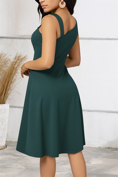 Kadın Tek Omuzu şerit Detaylı Kolsuz Yandan Düğme Detaylı Viskon Elbise