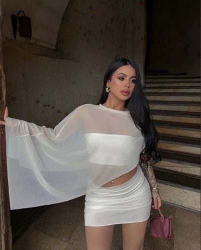 Kadın Transparan Detay Büstiyer Ve Etek Takım