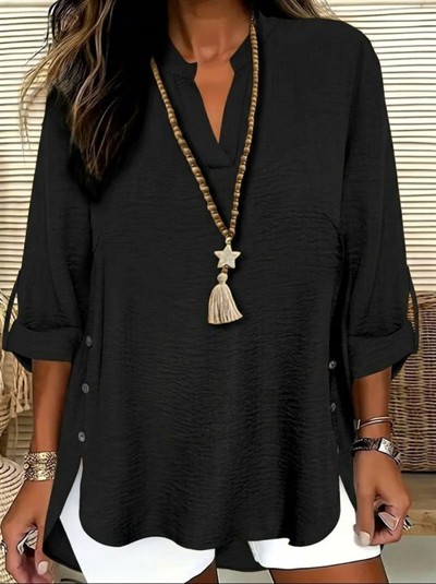 Kadın Truvakar Kol Hakim Yakalı Yandan Düğme Detaylı Aerobin Bluz