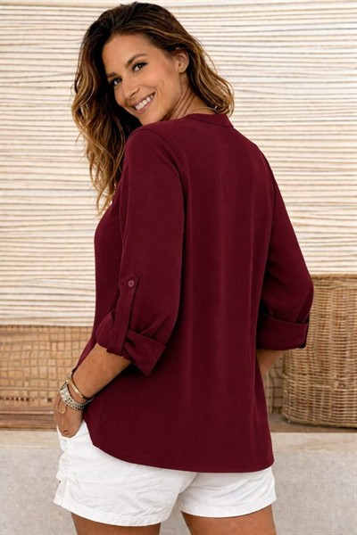 Kadın Truvakar Kol Hakim Yakalı Yandan Düğme Detaylı Aerobin Bluz