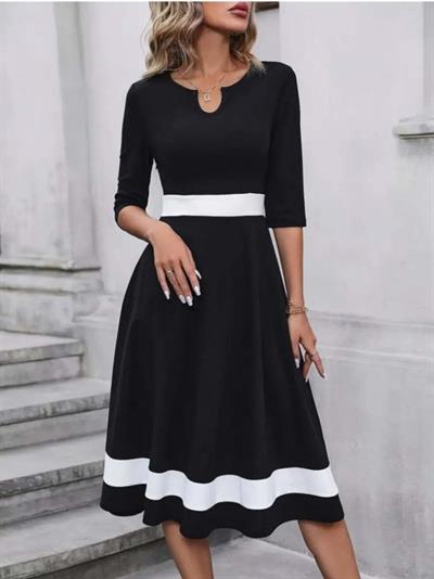 Kadın Truvakar Kol V Yakalı Janjan Krep Midi Elbise