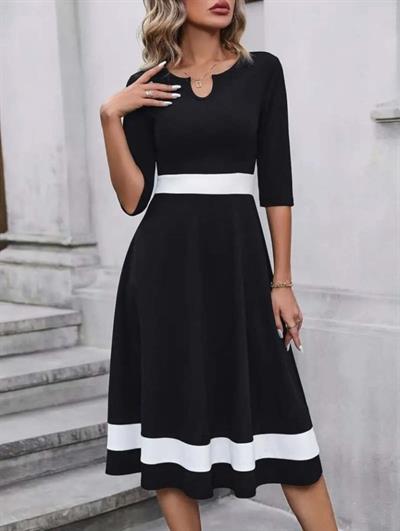 Kadın Truvakar Kol V Yakalı Janjan Krep Midi Elbise