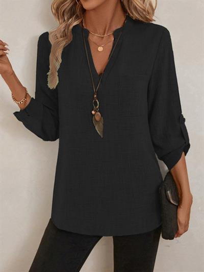 Kadın Truvakar Kol V Yakalı Keten Bluz
