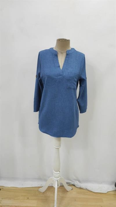 Kadın Truvakar Kol V Yakalı Keten Bluz