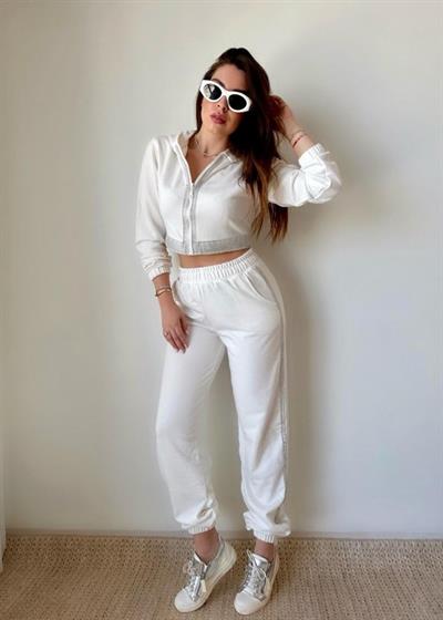 Kadın Üç İplik Şardonsuz Kumaş Taş Detaylı Eşofman Takımı