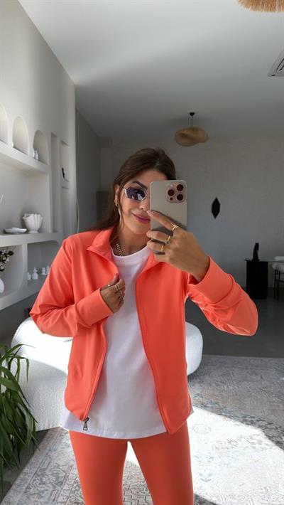 Kadın Uzun Kol Fermuar Detay Ceket Ve Yüksek Bel Toparlayıcı Tayt Ikili Takım