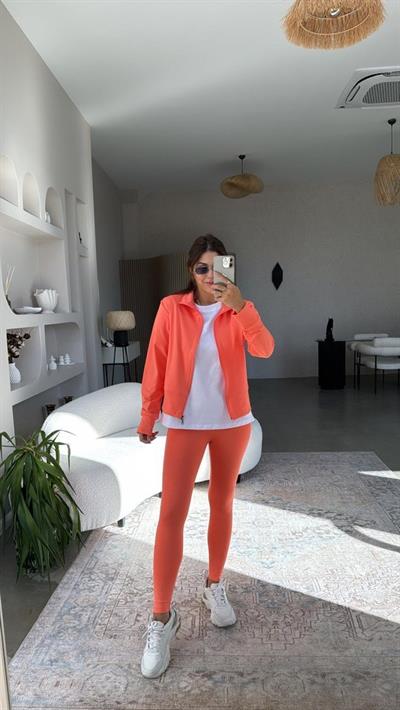 Kadın Uzun Kol Fermuar Detay Ceket Ve Yüksek Bel Toparlayıcı Tayt Ikili Takım