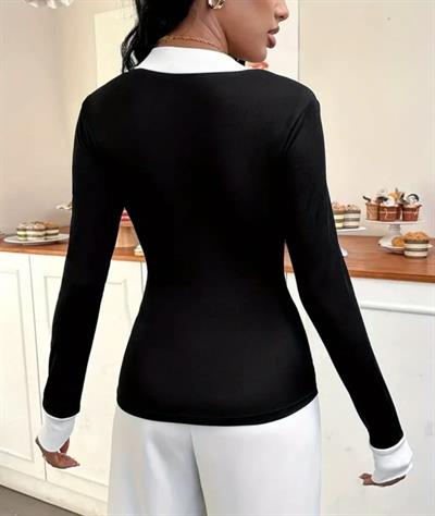 Kadın Uzun Kol Ribanalı V Yaka Bvluz