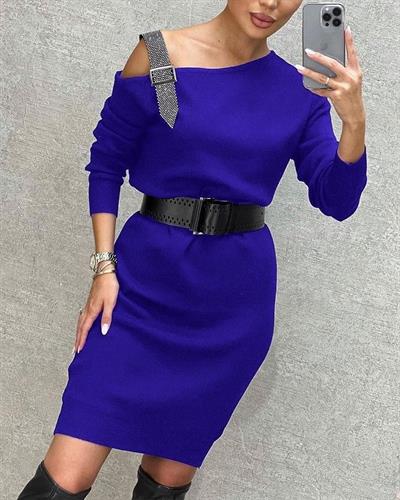 Kadın Uzun Kollu Askı Detay Iki Iplik Mini Boy Elbise