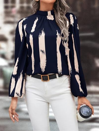 Kadın Uzun Kollu Balıkçı Yaka Kol Ağzı Lastikli Mikro Bluz