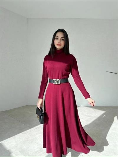 Kadın Uzun Kollu Balıkçı Yaka Uzun Akrilik Elbise