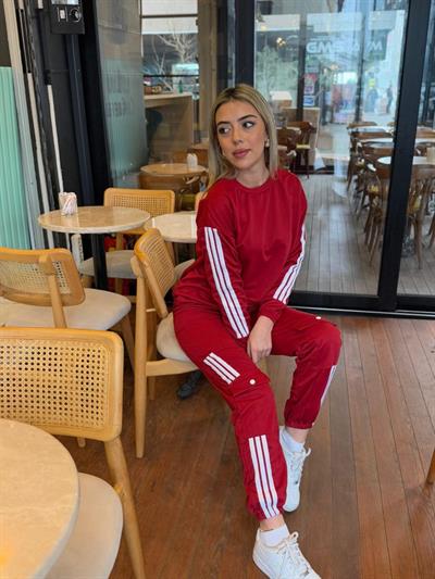 Kadın Uzun Kollu Beyaz şerit Detay Kargo Cep Iki Iplik Ikili Takım