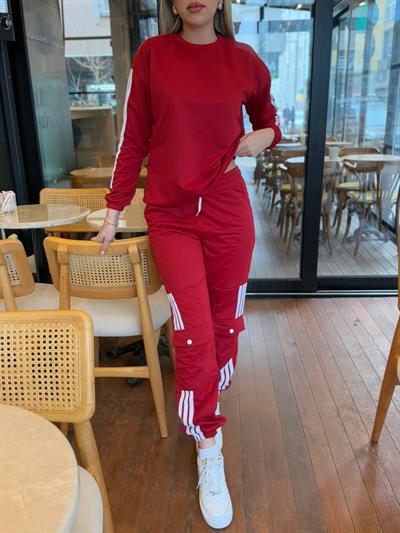 Kadın Uzun Kollu Beyaz şerit Detay Kargo Cep Iki Iplik Ikili Takım