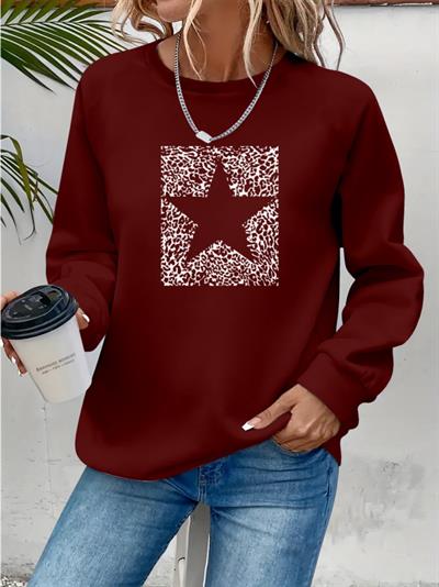 Kadın Uzun Kollu Bisiklet Yaka Desenli Viskon Iki Iplik Bluz