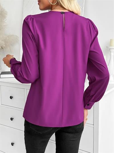 Kadın Uzun Kollu Bisiklet Yaka Pileli Ithal Krep Bluz