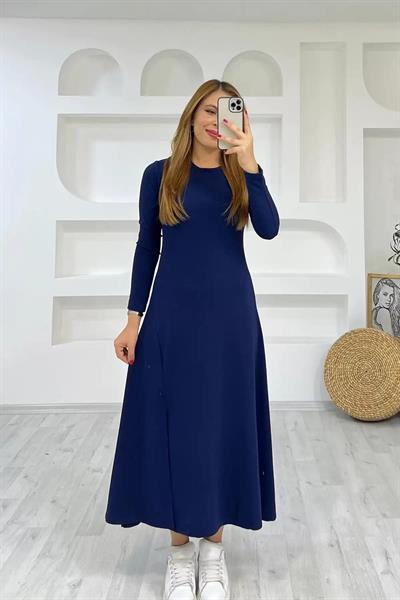 Kadın Uzun Kollu Bisiklet Yaka Size Kadar Yırtmaç Detay Maxi Boy Elbise