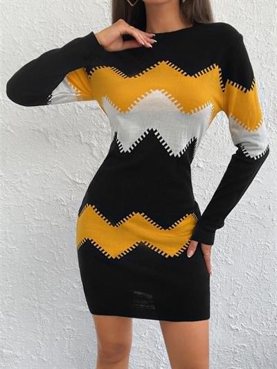 Kadın Uzun Kollu Bisiklet Yaka Triko Elbise