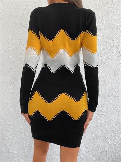 Kadın Uzun Kollu Bisiklet Yaka Triko Elbise
