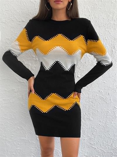 Kadın Uzun Kollu Bisiklet Yaka Triko Elbise