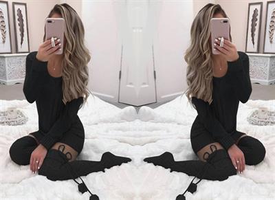 Kadın Uzun Kollu Bisiklet Yaka Triko Elbise(çorapsız)