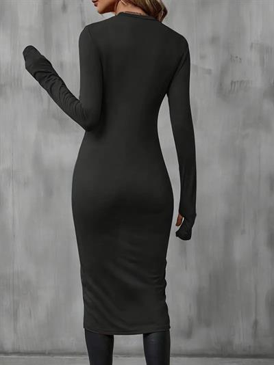 Kadın Uzun Kollu Bisiklet Yaka önden çapraz Kesim Detay Midi Viskon Bluz